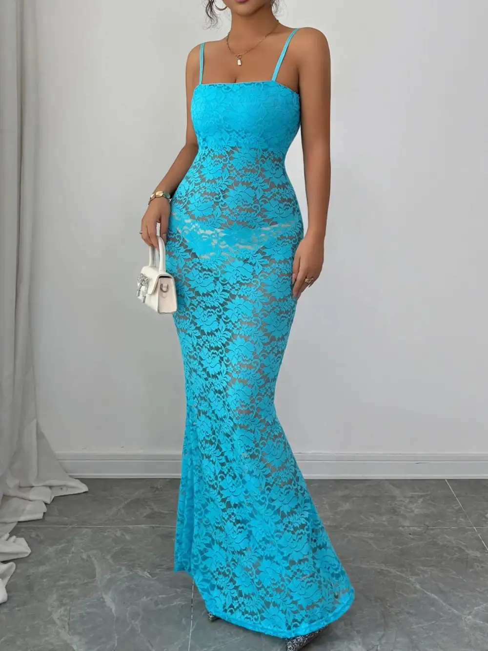 Lace Square Neck Maxi Dress