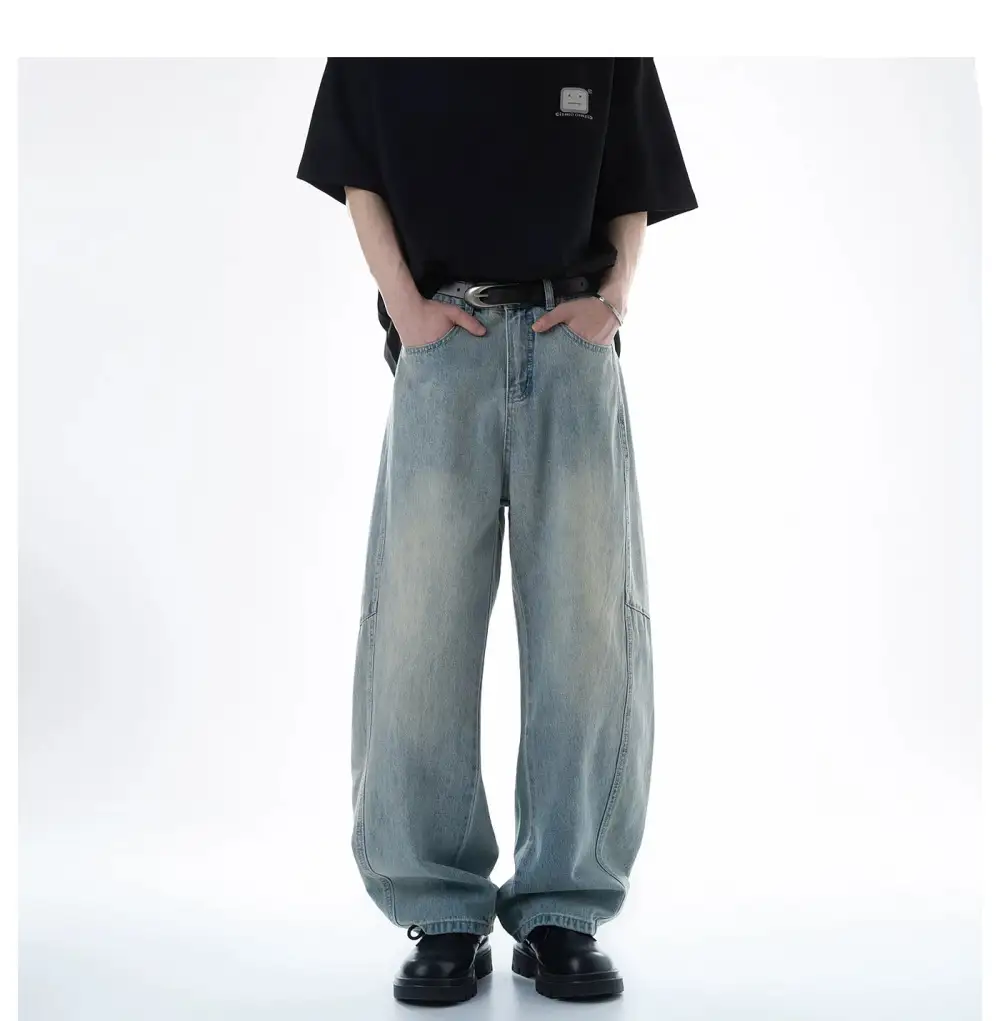 Barrel-Leg Washed Jeans