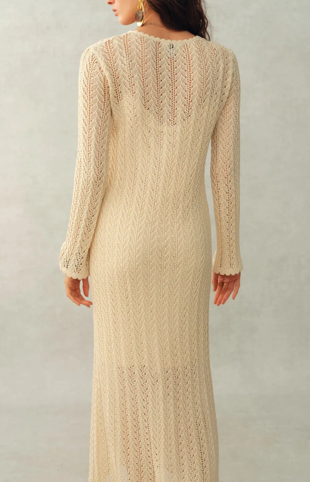 Open Knit Floral Linen Blend Midi Dress