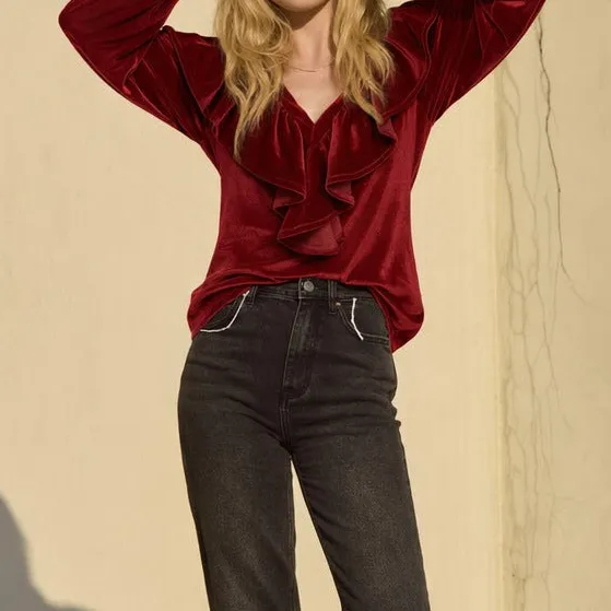 Airy Ruffled V-Neck Blouse