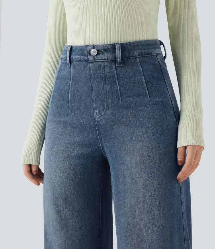 2026🔥  High Waisted Tummy Control Wide Leg Casual Jeans with Pockets