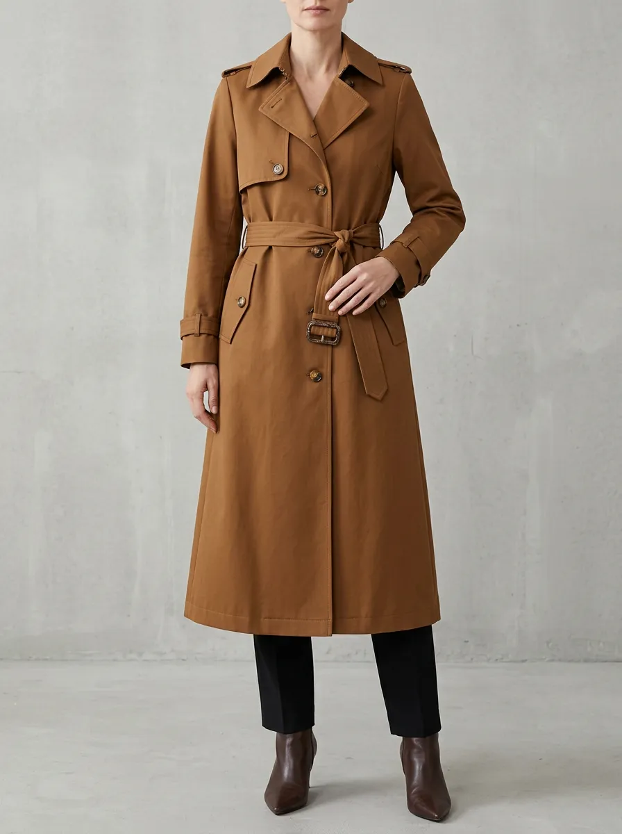 Women's Modern Belted Classic Long Trench Coat