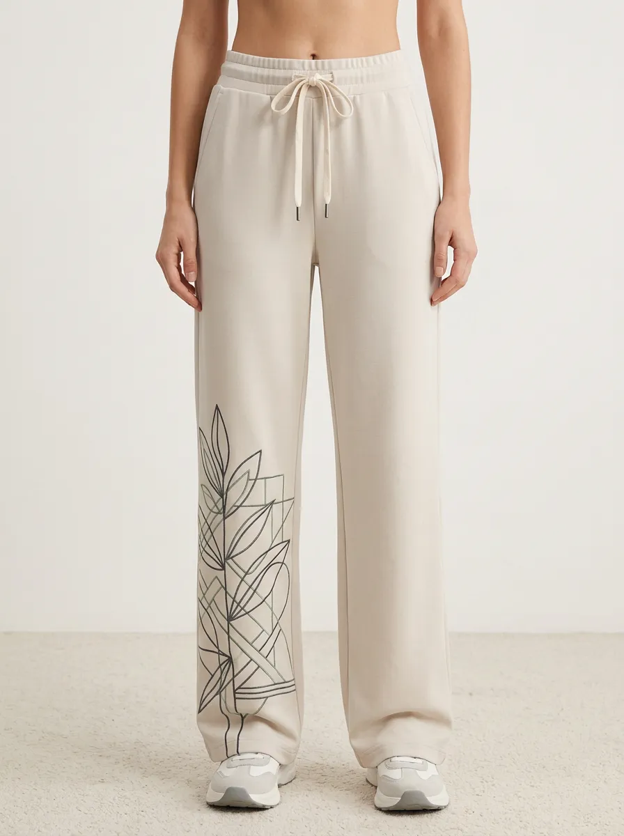 Women's Botanical Geometric Line Art Graphic Sweatpants