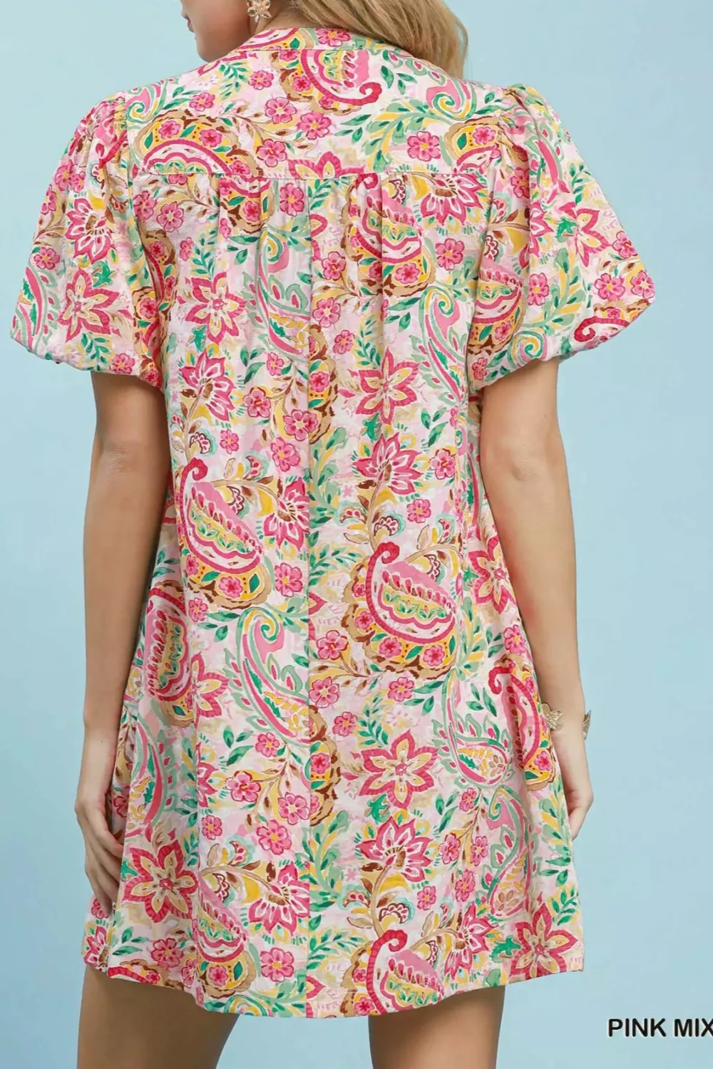 Paisley Print Puff Sleeve Shift Dress