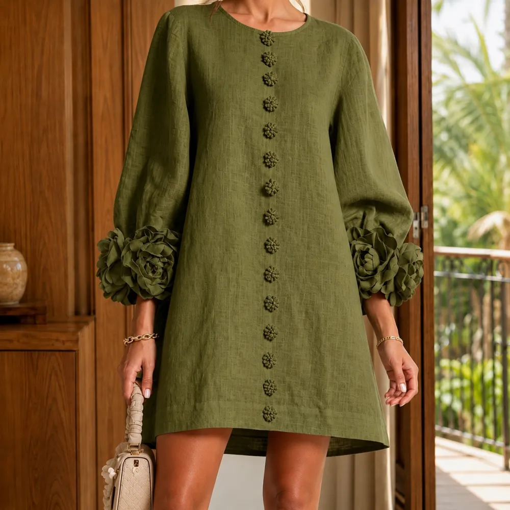 Floral Balloon Sleeve Casual Dress