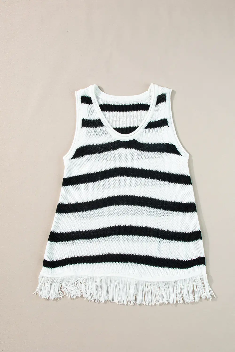 Scoop-Neck Relaxed Sweater-Knit Tassel Tank Top