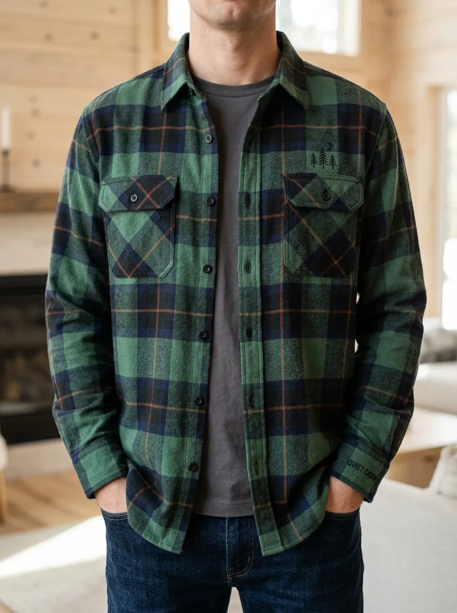 Pine Tree Moon Plaid Button Front Shirt