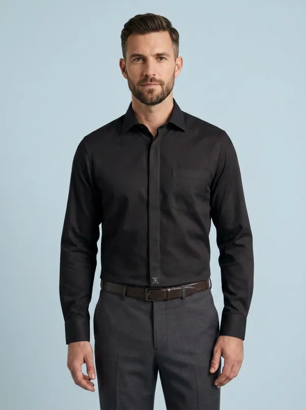 Men's Non-Iron Cotton Solid White Long Sleeve Dress Shirt