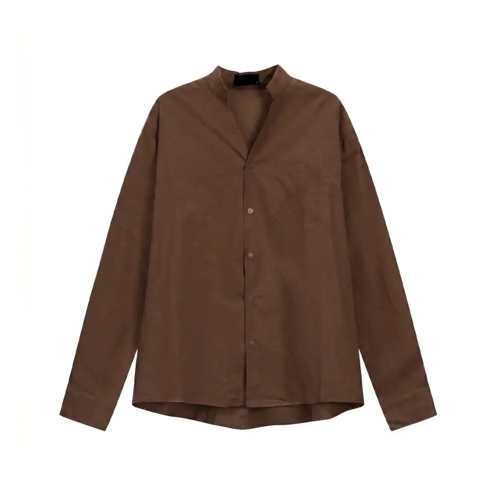 Stand Collar Linen Blend Shirt