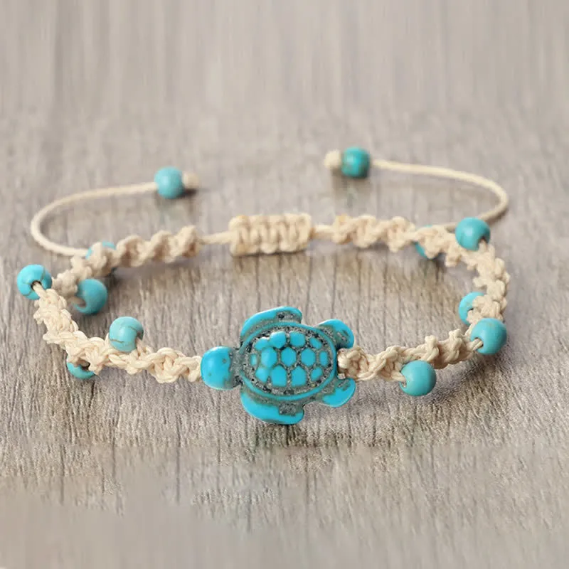 Turquoise Turtle Design Braided Rope Bracelet