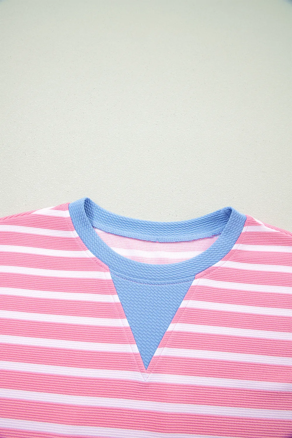 Pink Stripe Contrast Trim Loose Top