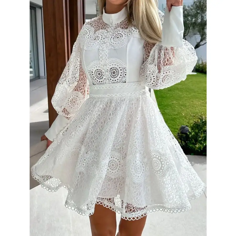 Lace Lantern Sleeve Mini Dress