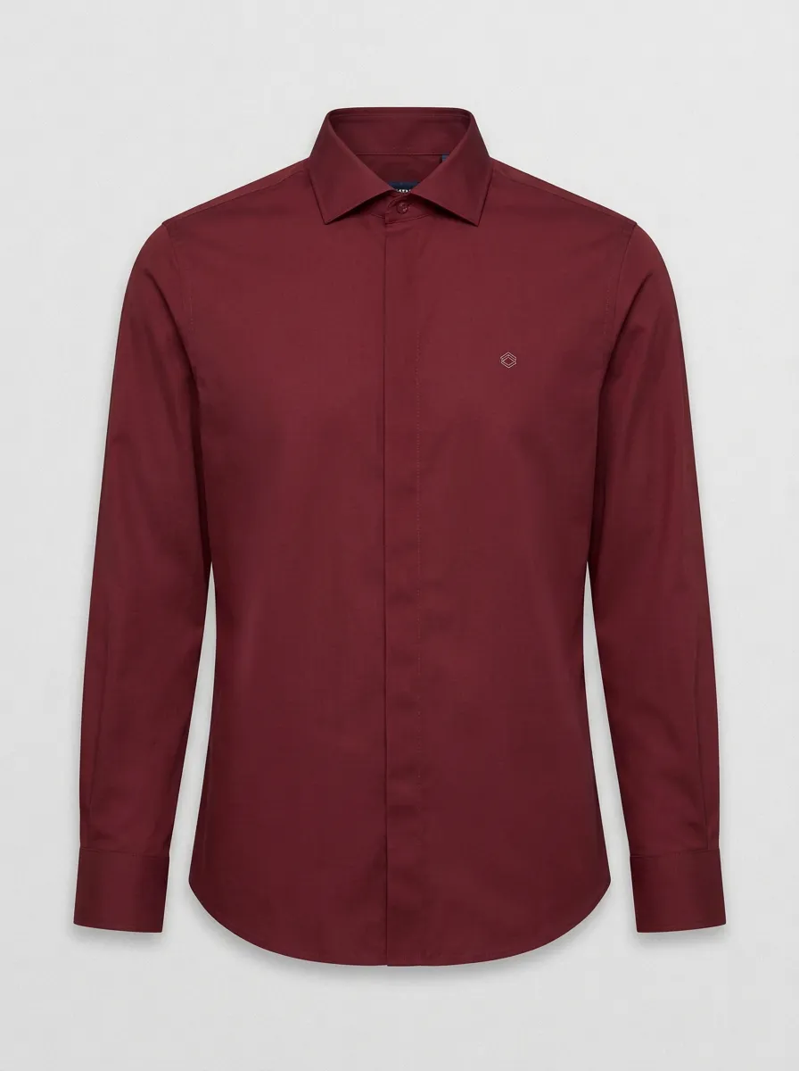 Men's Non-Iron Cotton Light Blue Embroidered Accent Dress Shirt