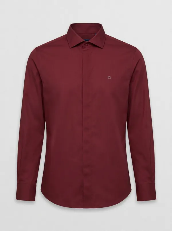 Men's Non-Iron Cotton Light Blue Embroidered Accent Dress Shirt