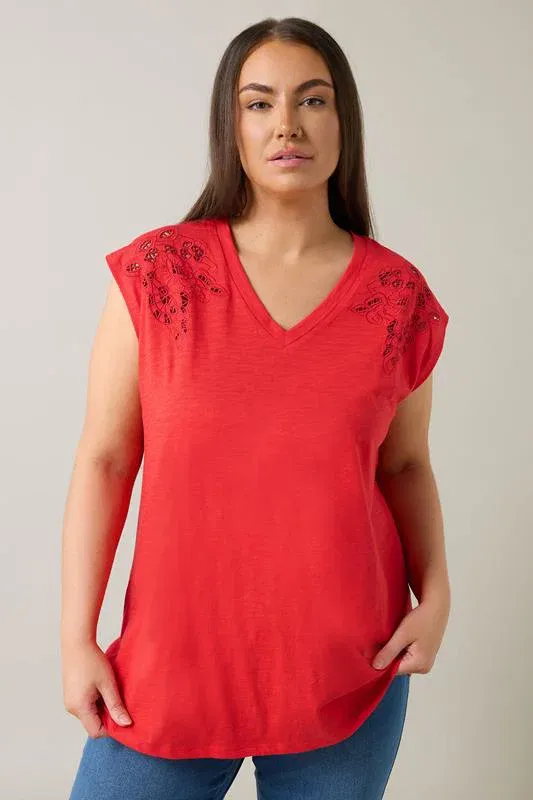 Red Broderie Anglaise Vest Top