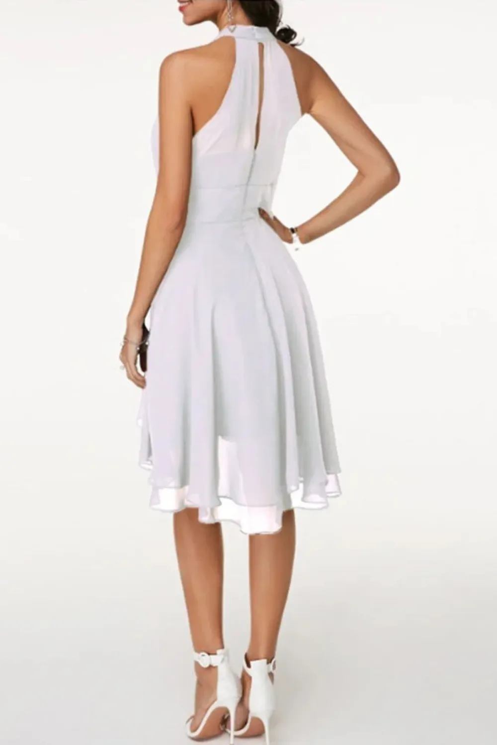  Halter Neck Tiered Skirt Mini Dress