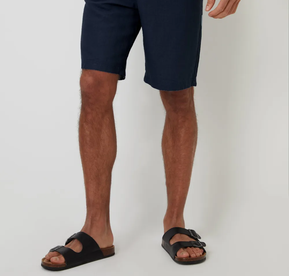 Navy Linen-Blend Shorts