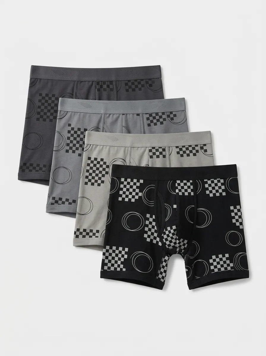 Men's Four-Pair Checkerboard Circle Boxer Brief Set