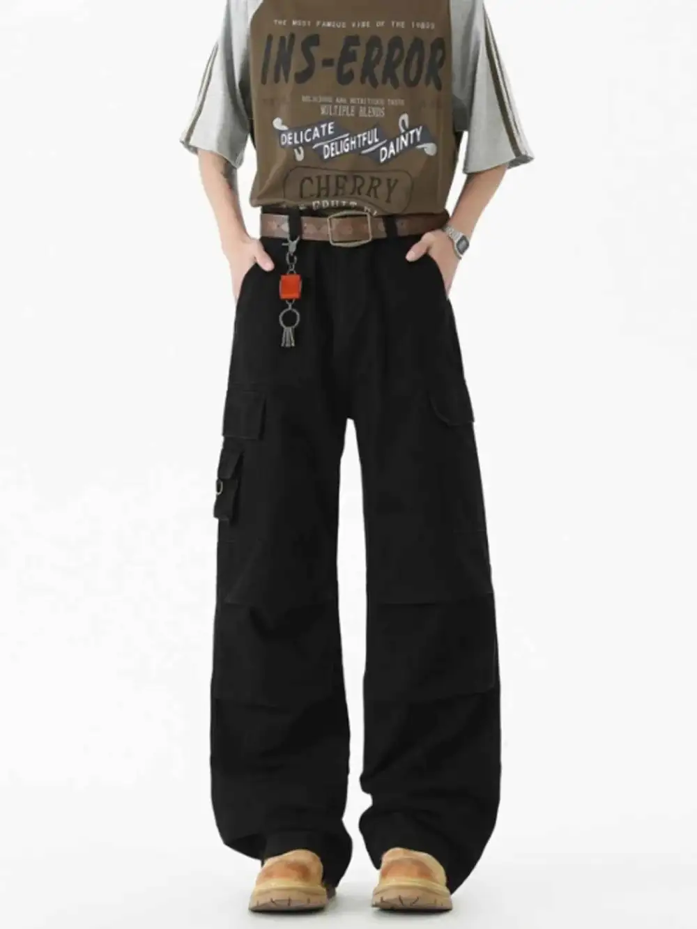 Wide Leg Cargo Pants with Ruched Detail