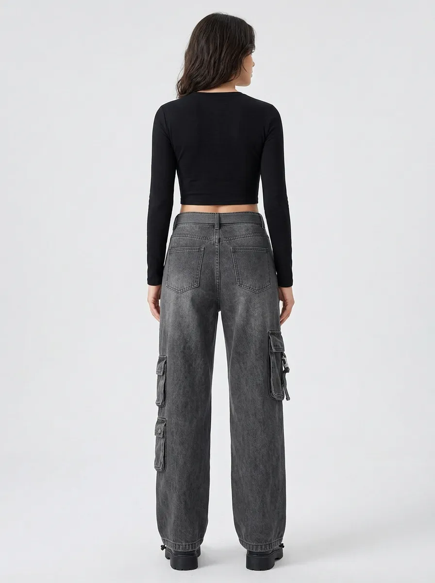 Minimal Multi Pocket Washed Finish Style Women's Multi Pocket Cargo Pants