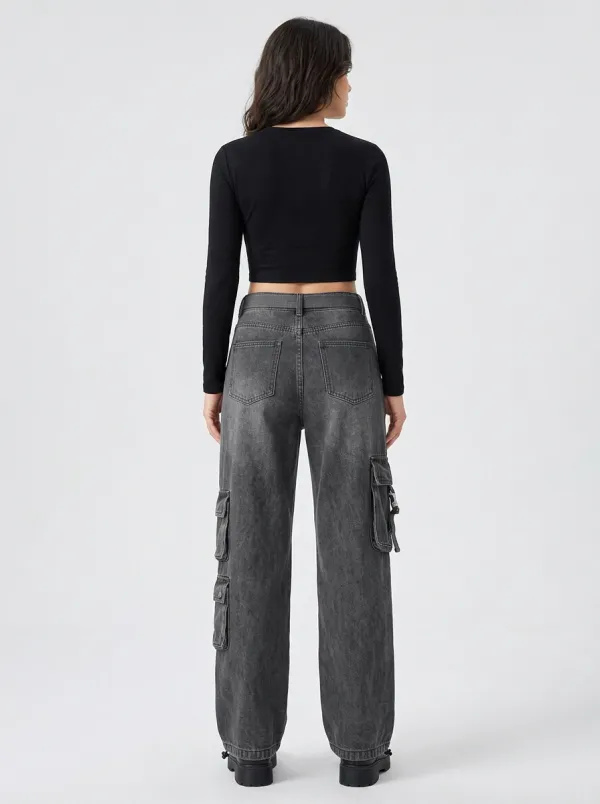 Minimal Multi Pocket Washed Finish Style Women's Multi Pocket Cargo Pants