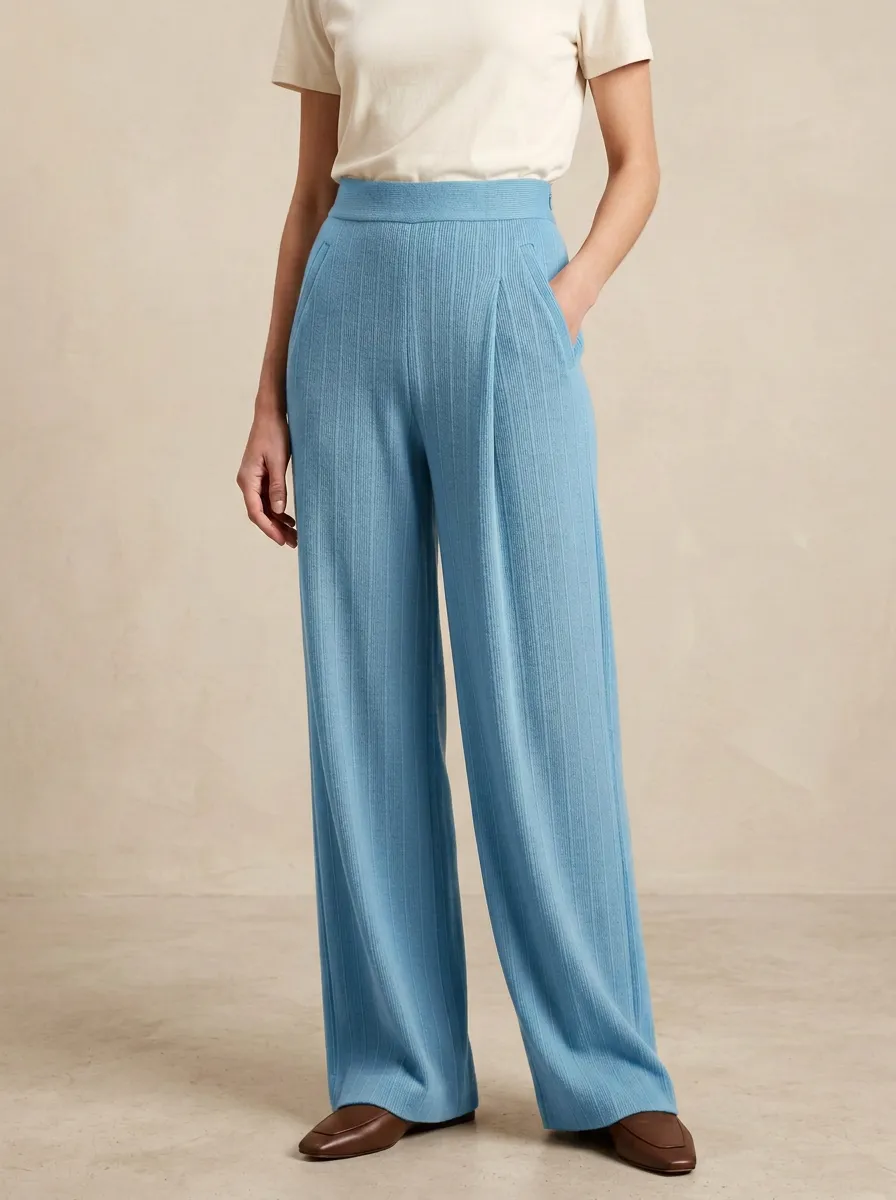 Ribbed High Rise Wide Leg Pants