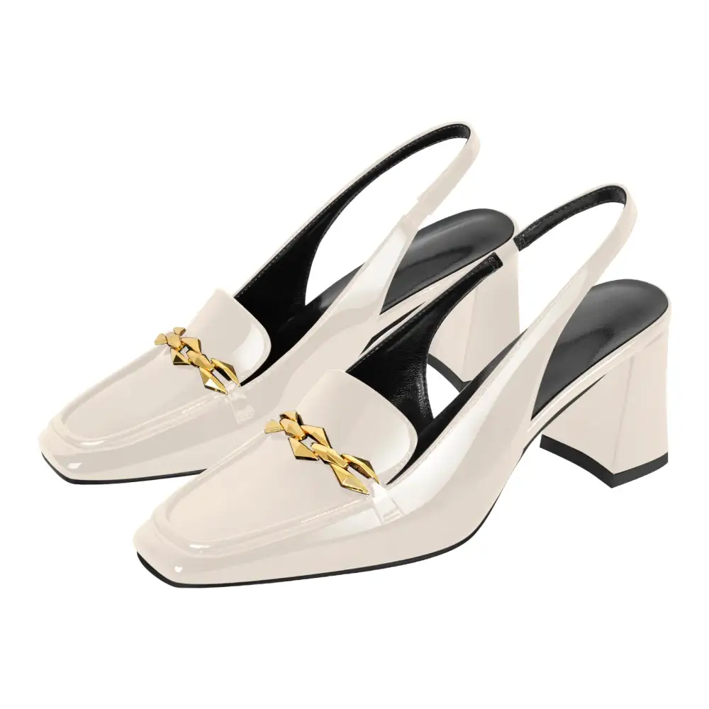 Patent Finish Square Toe Chunky Heel Slingback Pumps