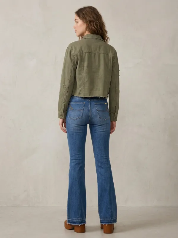Women's Classic High-Waisted Raw Hem Flared Denim Flare Jeans