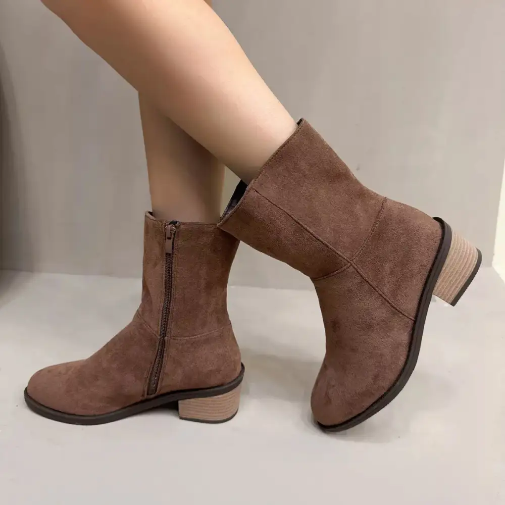 Round Toe Block Heel Ankle Boots