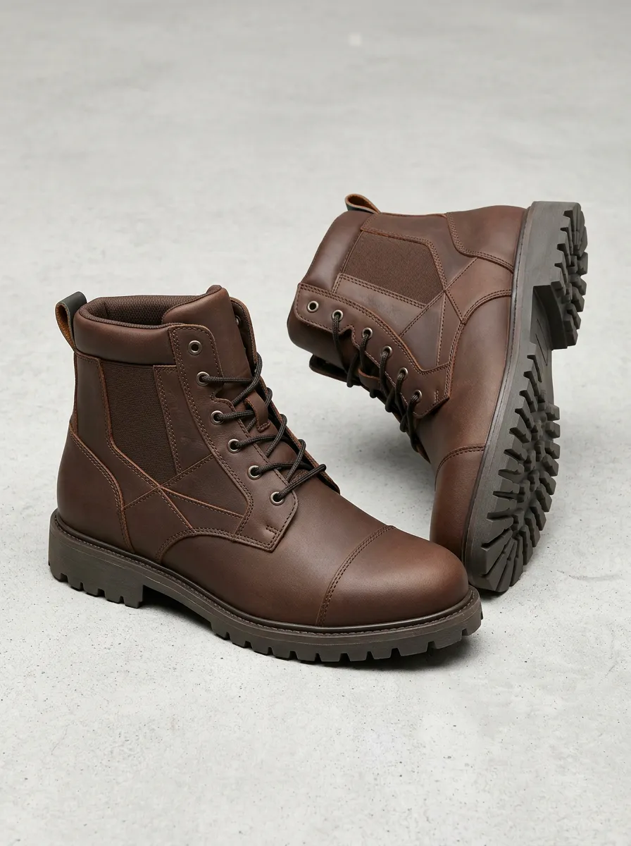 Unisex Leather Cap Toe Lace-Up Work Boots