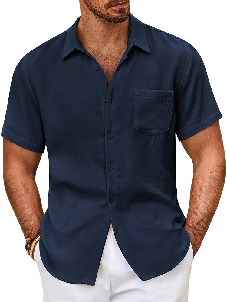 Textured Short Sleeve Button Down Shirt