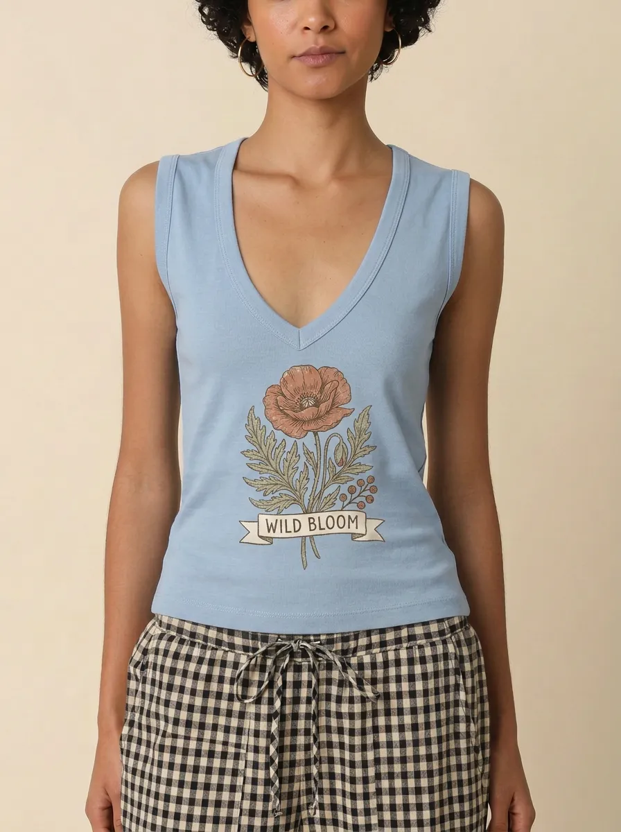 Women's Botanical Nature Lover Wild Bloom Poppy Printed Tank Top