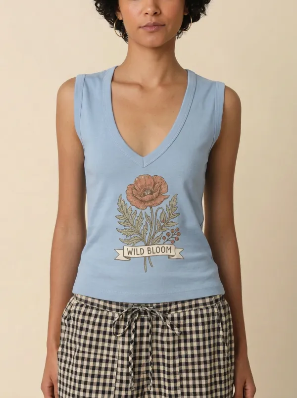 Women's Botanical Nature Lover Wild Bloom Poppy Printed Tank Top