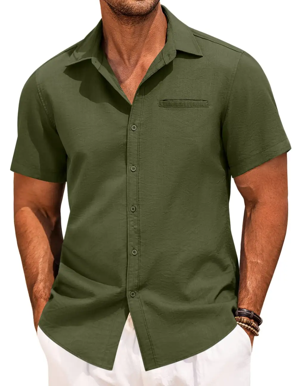 Linen Blend Button Front Shirt