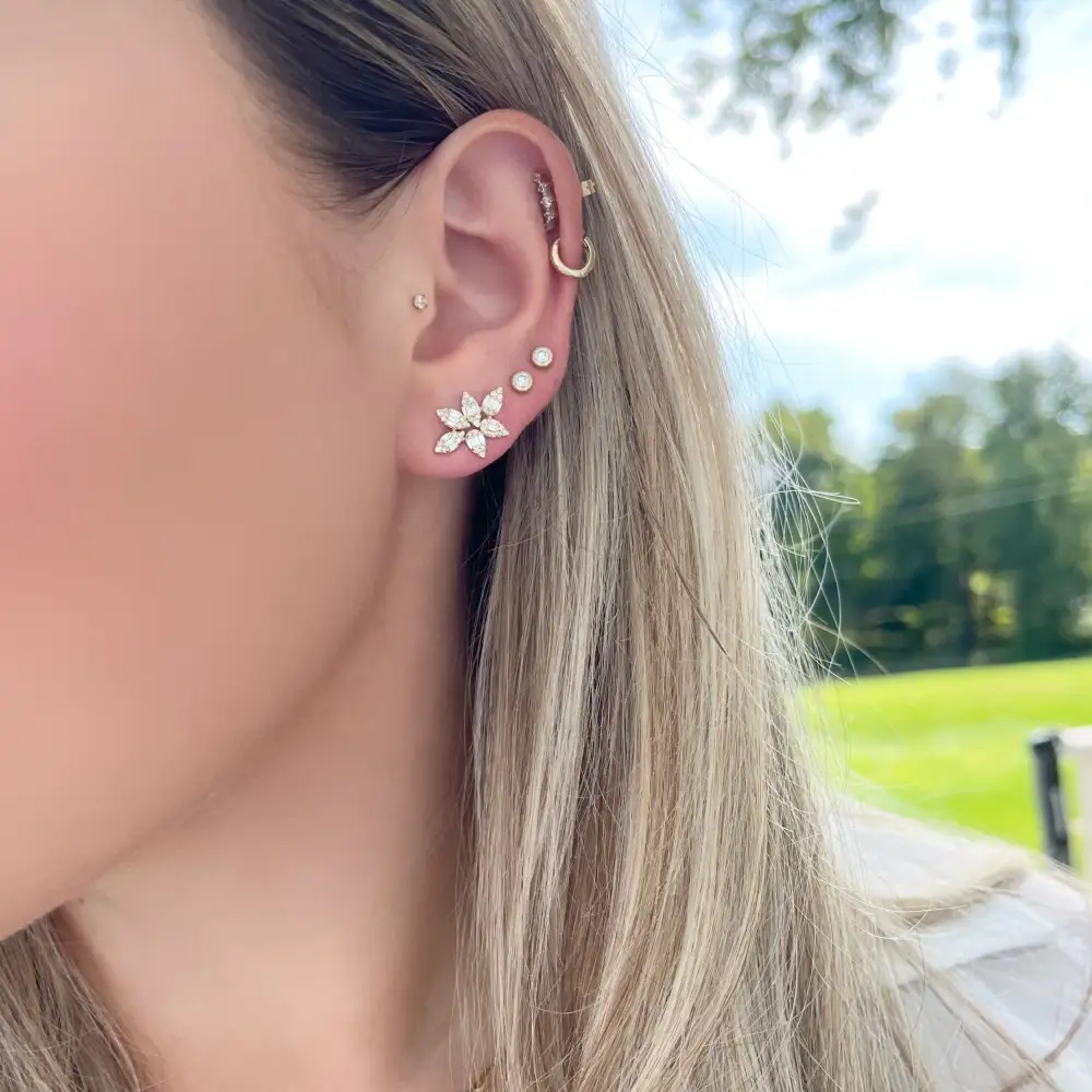 Layered Textured Gem Detail Earrings