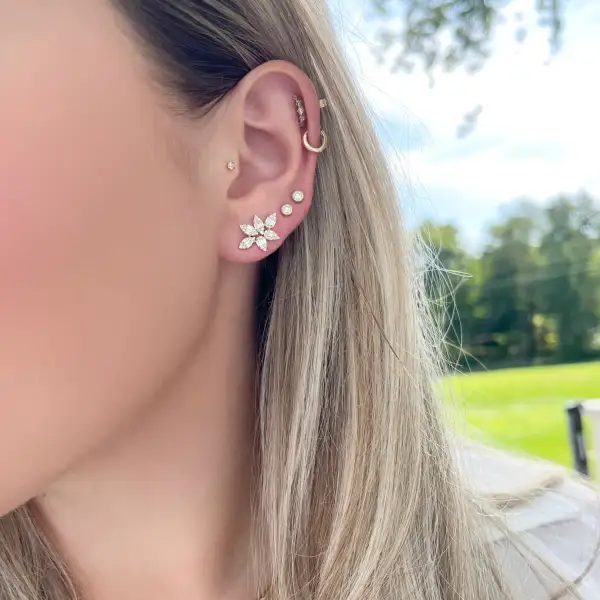 Layered Textured Gem Detail Earrings