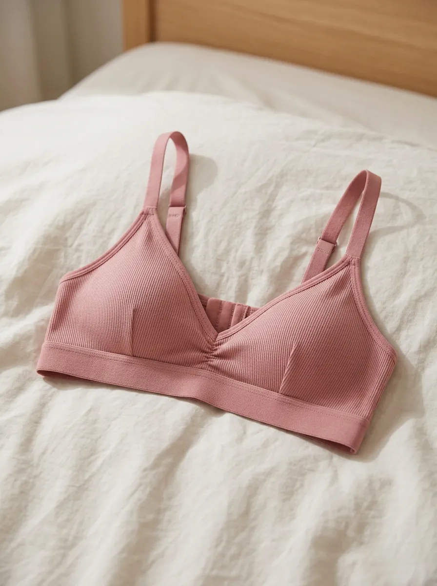 Women's Dusty Pink Ribbed Wireless Bralette Underwear