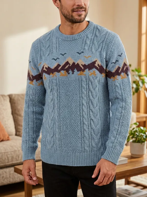Men's Mountain Landscape Cable Knit Sweater