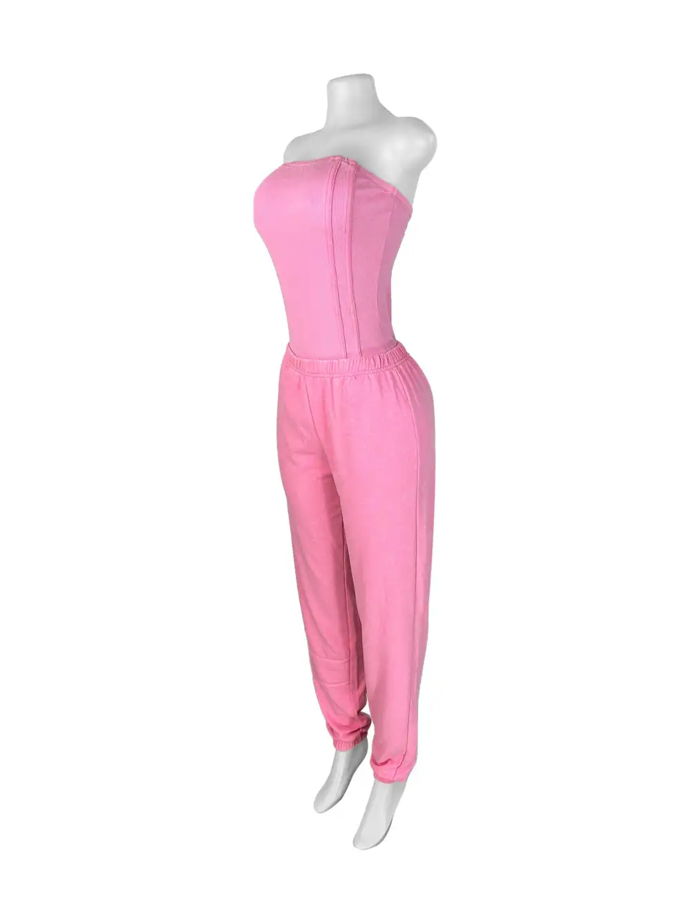 Strapless Ribbed Corset Top and Jogger Pants Set