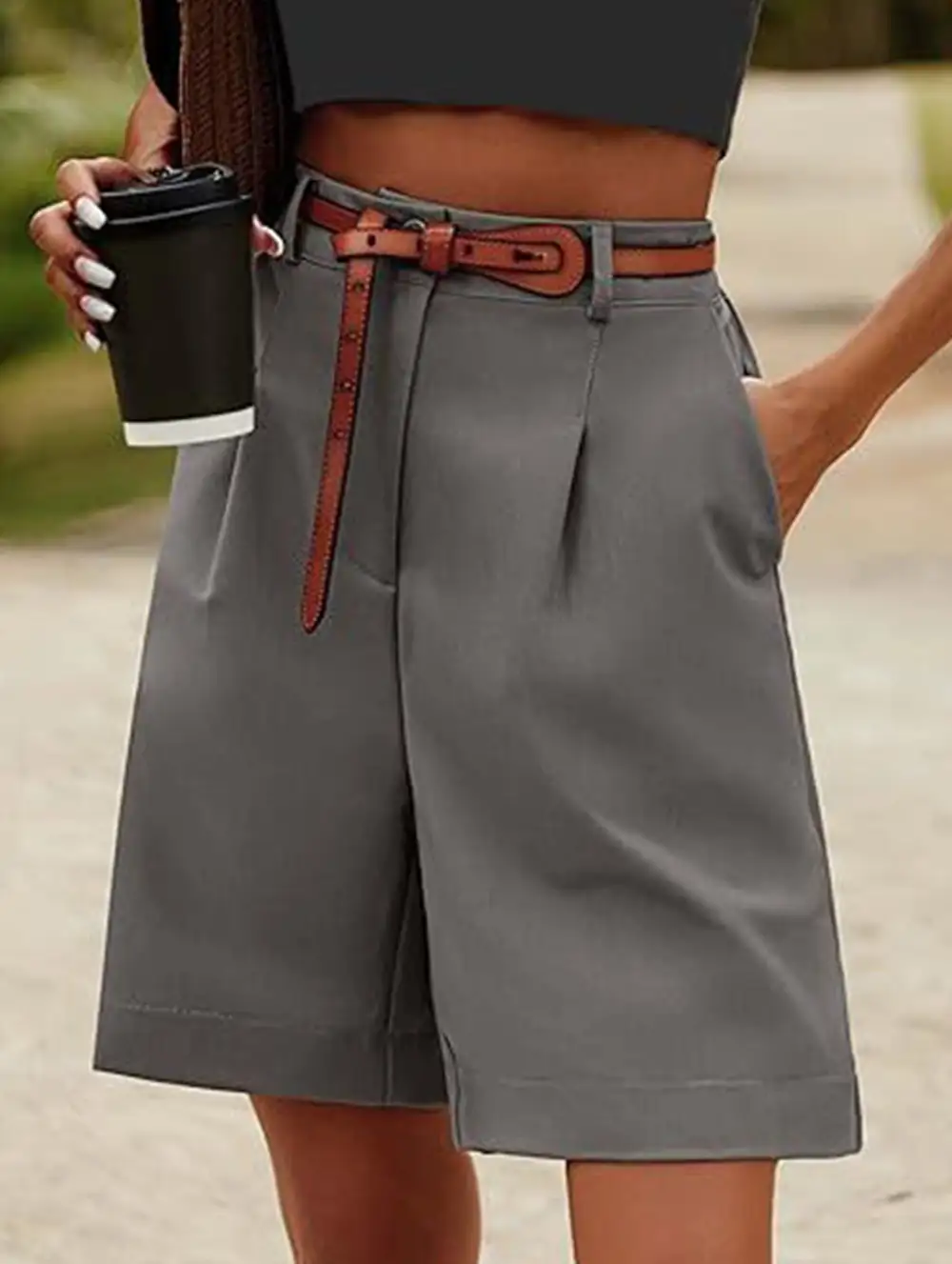 High-Waist Wide-Leg Suit Shorts