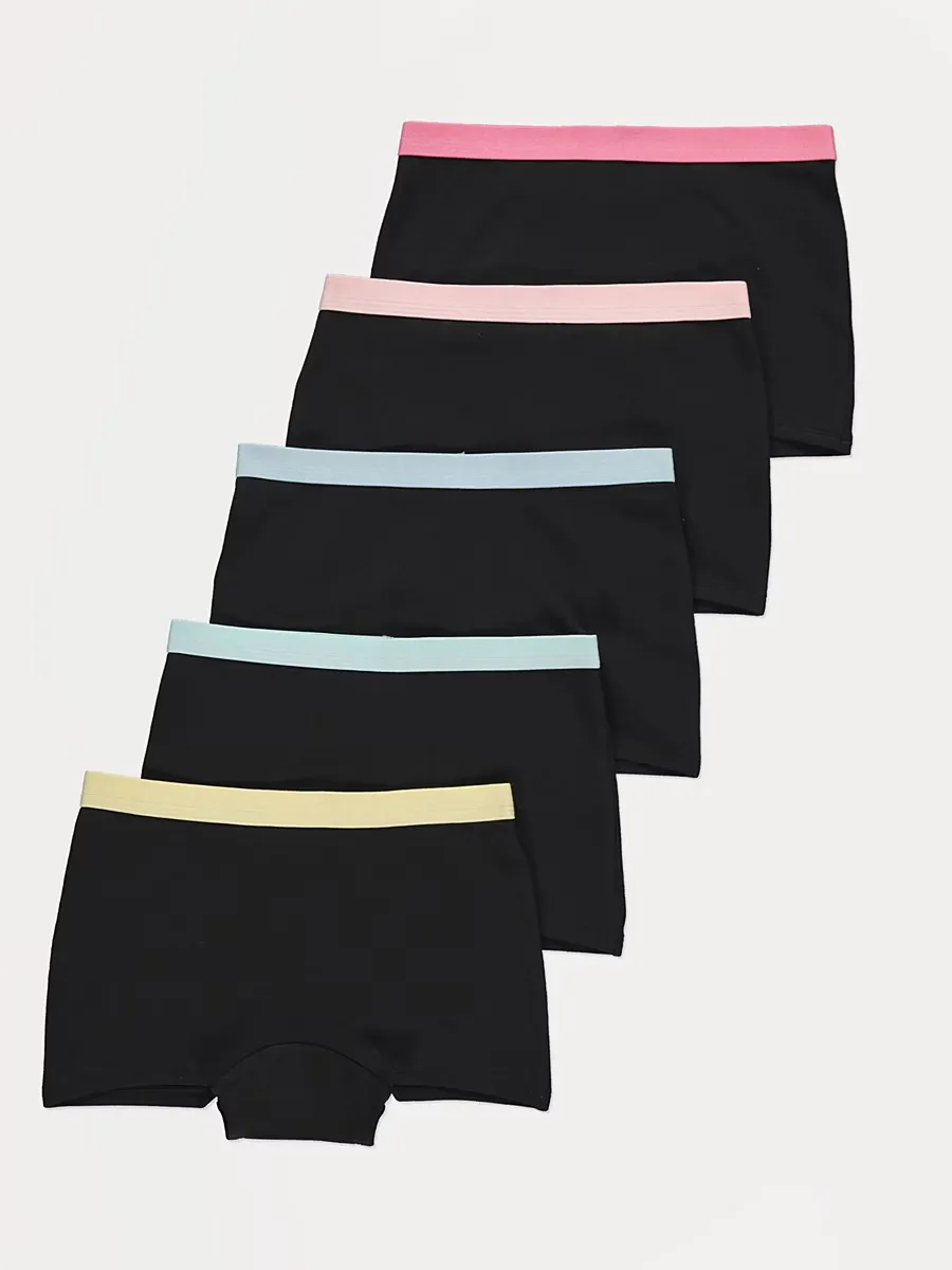 Black Pastel Waistband Shorts 5 Pack