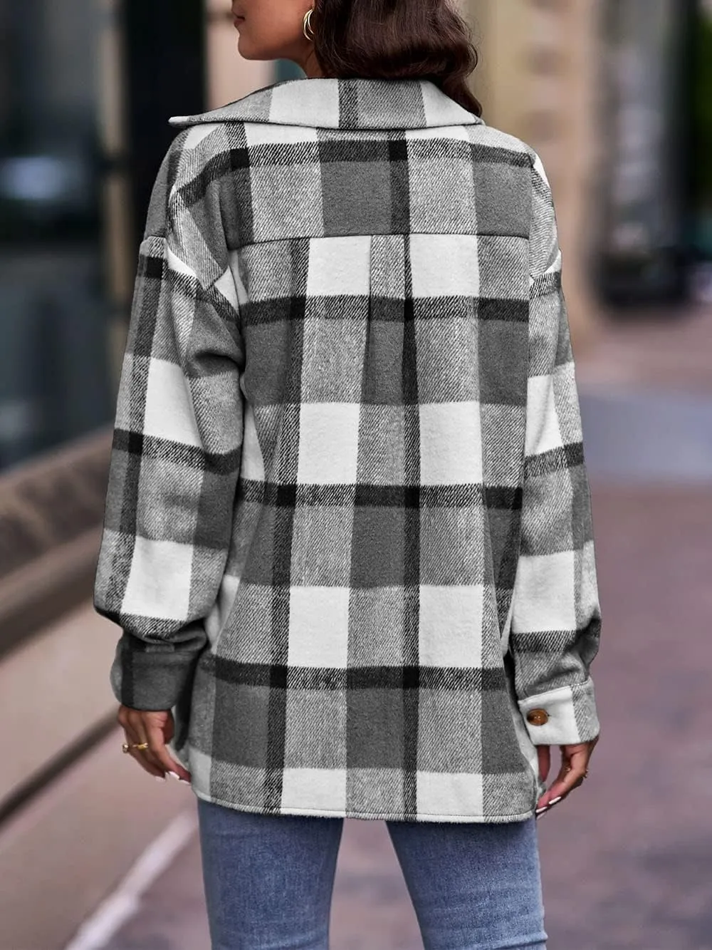 Women's 2023 Fall Clothes Plaid Shacket Jacket Long Sleeve Button Down Flannel Shirts Fashion Blouse