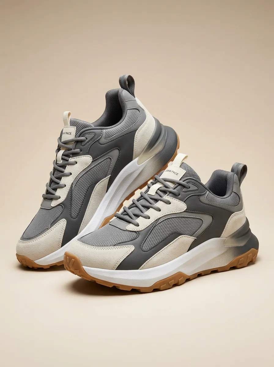 Mesh-Panel Colorblock Casual Sneakers