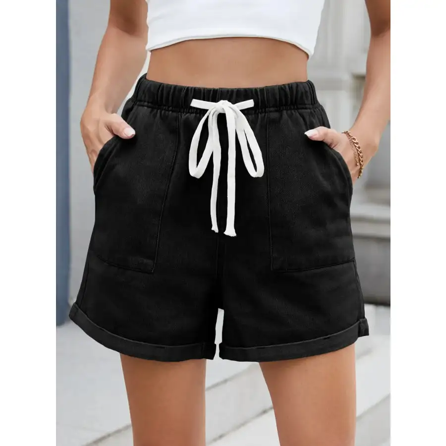 Casual Drawstring Pocketed Denim Shorts