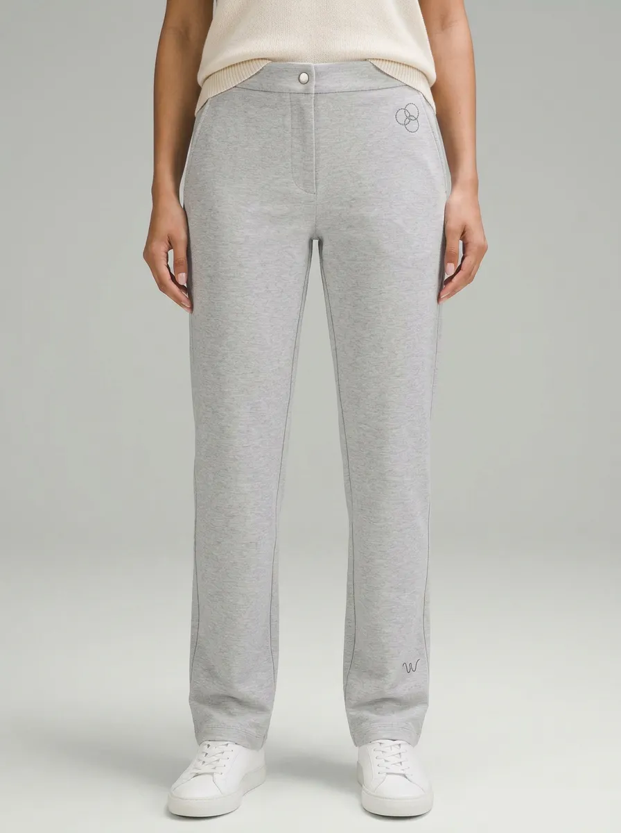 Women's Minimalist Geometric Logo Printed Mid-Rise Straight Leg Pants