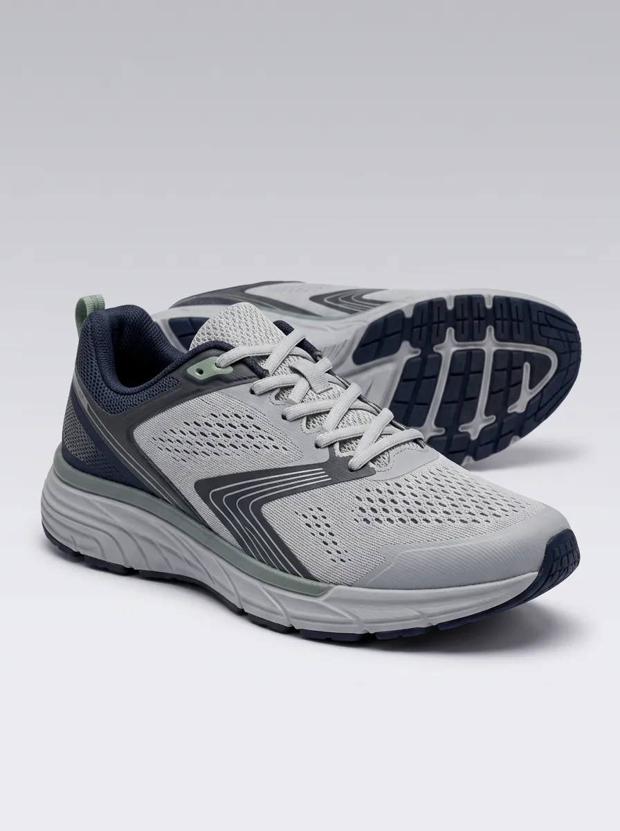 Men's Grey Navy Athletic Mesh Printed Running Shoes