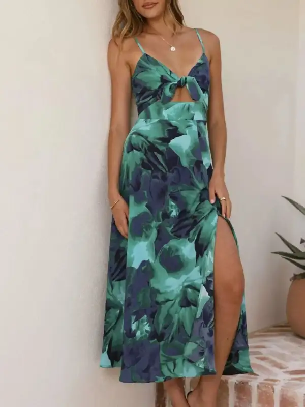 Structured Shape Floral Printed Slit Midi Dress