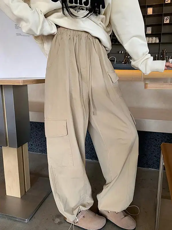 Women's High Waist Loose Fit Drawstring Pocket Pants