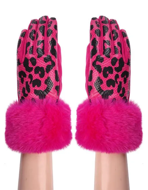 Leopard Print Fur Trim Gloves