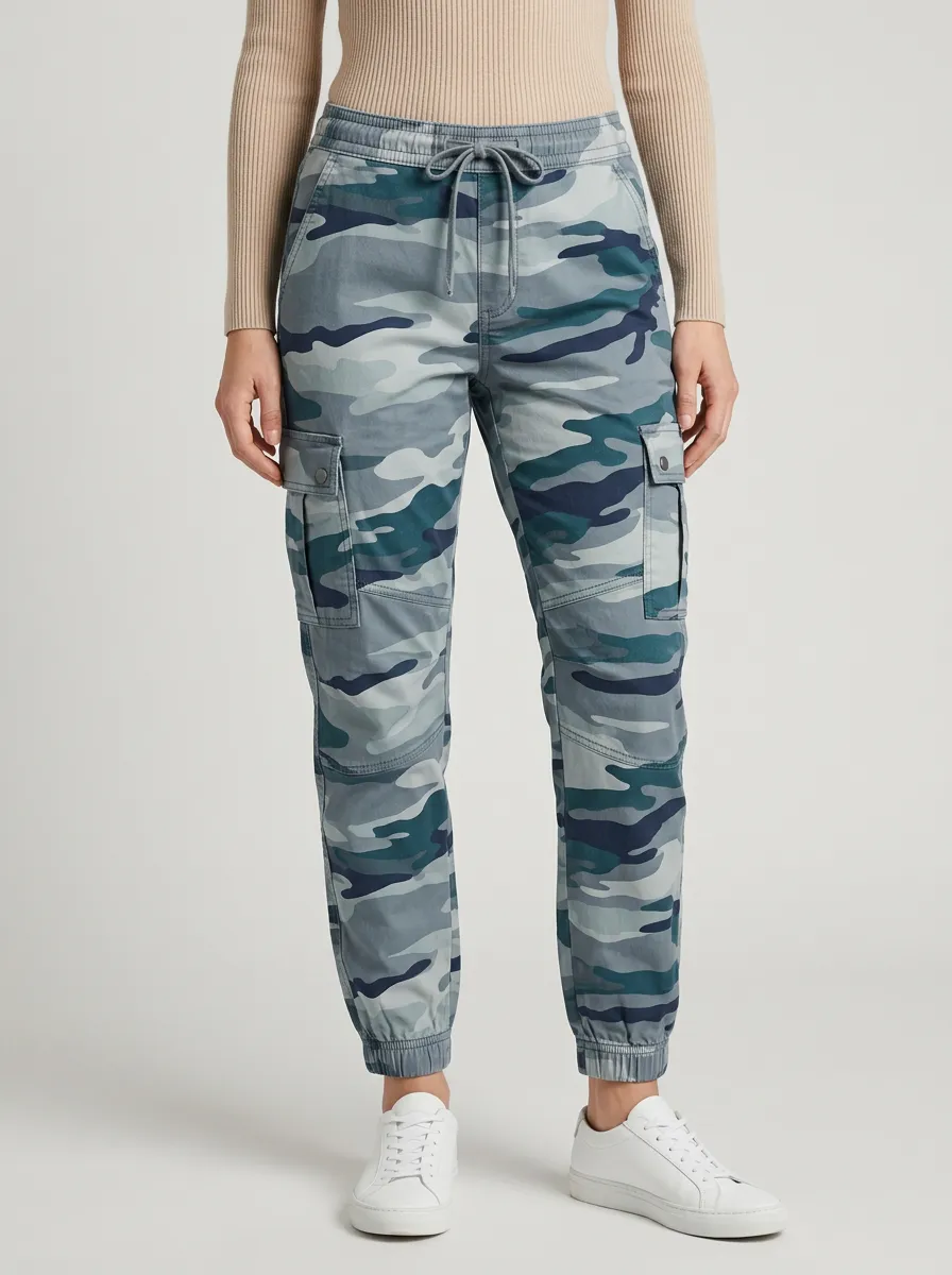 Women's Camouflage Mid-Rise Elastic-Waist Cargo Joggers